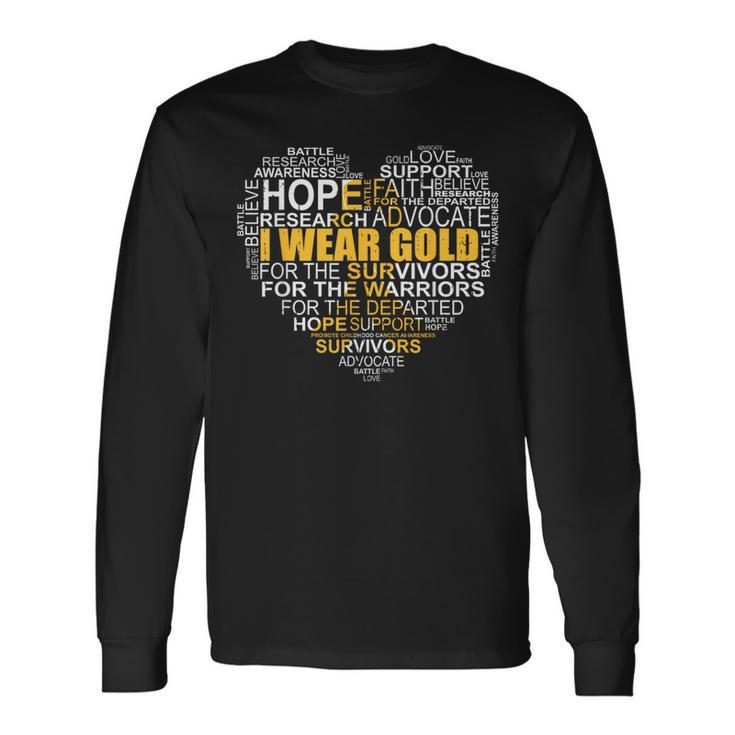 Childhood Cancer Awareness I Wear Gold Heart Ribbon Long Sleeve T-Shirt