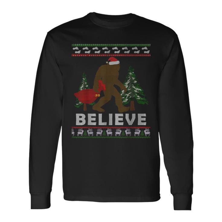 Christmas Sasquatch Santa Bigfoot Believe Yeti Xmas Long Sleeve T-Shirt