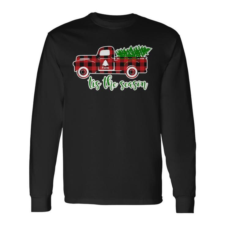 Christmas Tis The Season Plaid Vintage Truck Long Sleeve T-Shirt