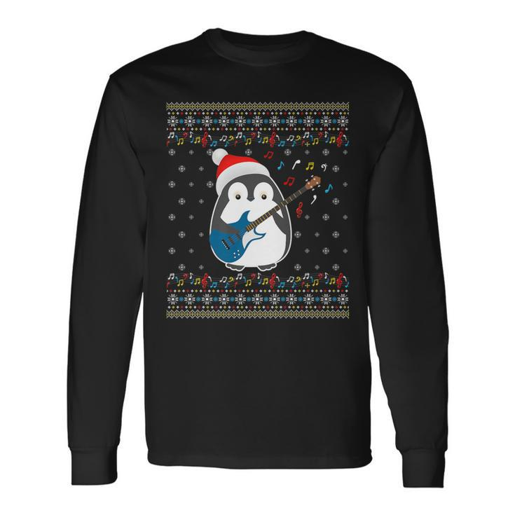 Christmas Ugly Sweater Xmas Family Matching Penguin Guitar Long Sleeve T-Shirt