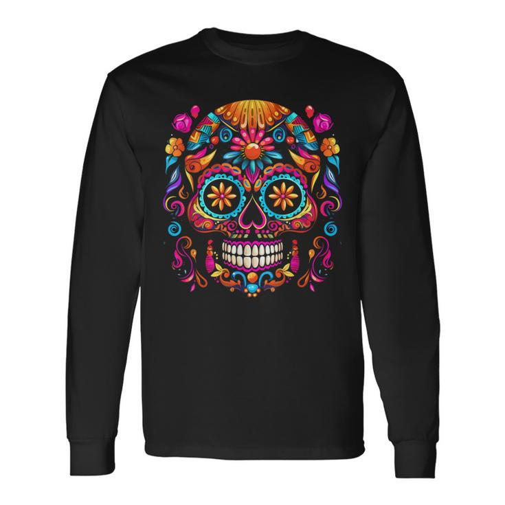 Cinco De Mayo Sugar Skull Dia De Los Muertos Day Of Dead Long Sleeve T-Shirt