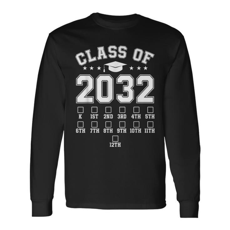 Class Of 2032 Handprint Pre K 12Th Grade Grow With Me Long Sleeve T-Shirt