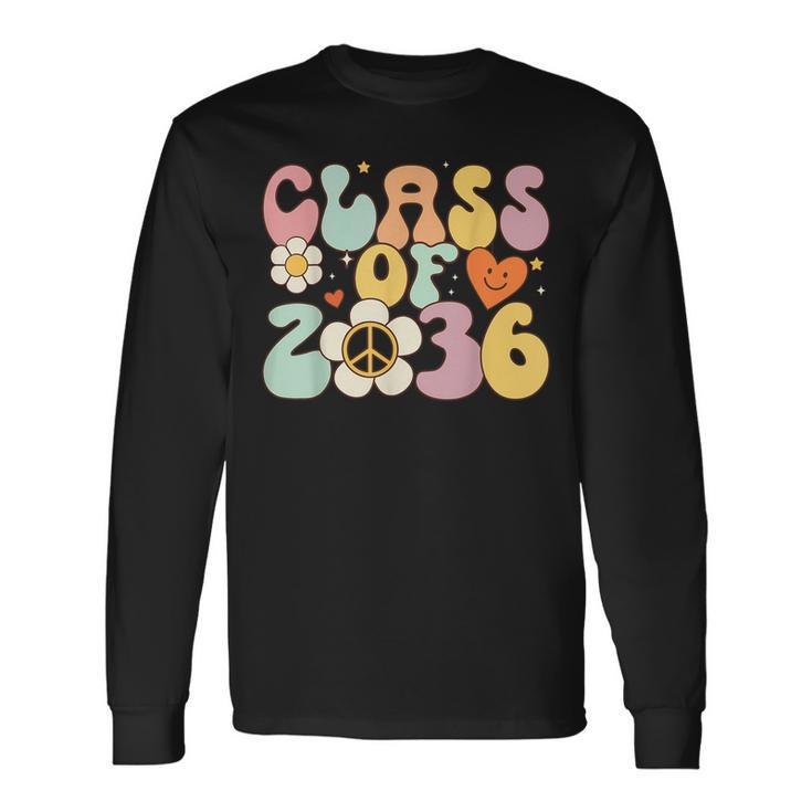 Class Of 2036 Hippie Peace Grow Me Kindergarten To Graduate Long Sleeve T-Shirt