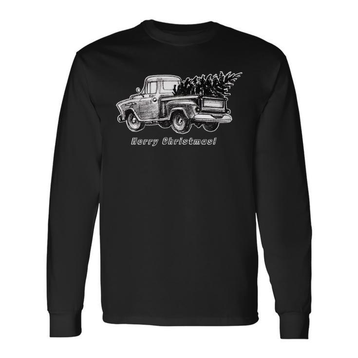 Classic Vintage Retro Stepside Pickup Truck Christmas Tree Long Sleeve T-Shirt