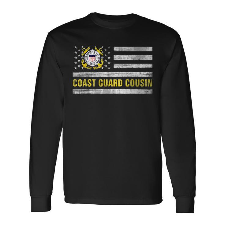 Coast Guard Cousin With American Flag For Veteran Day Veteran Long Sleeve T-Shirt T-Shirt