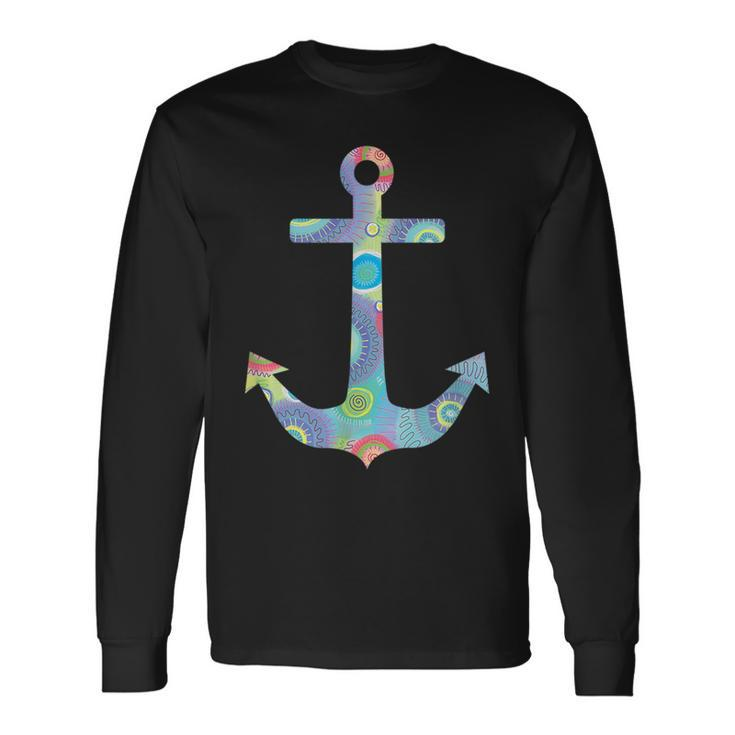 Colorful Anchor Cute Summer Sea And Beach Lover Nautical Long Sleeve T-Shirt T-Shirt