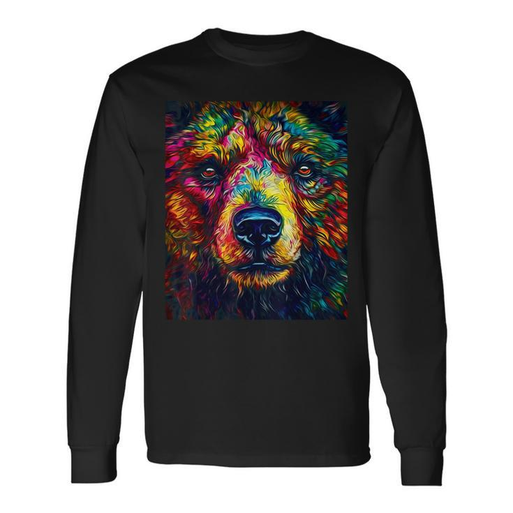 Colorful Grizzly Bear Closeup Long Sleeve T-Shirt Gifts ideas
