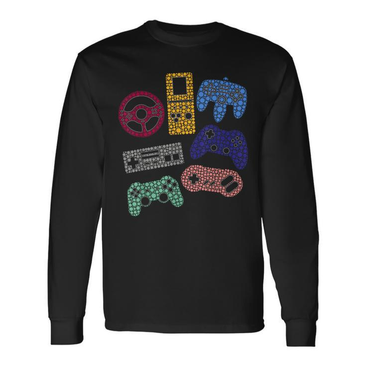 Colourful Polka Dot Video Game Controller Dot Day Gamer Long Sleeve T-Shirt