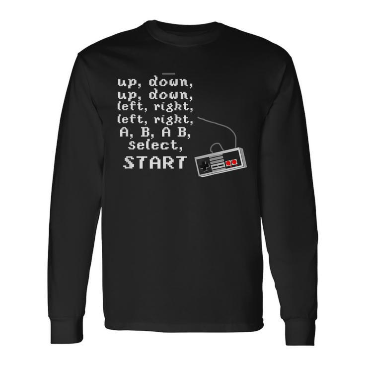 Contra Cheat Code Up Down Left Right A B Select Start Gamer Long Sleeve T-Shirt