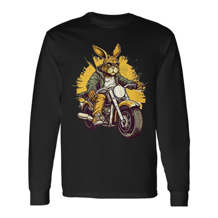 Cool Rabbit Motorcycle Rider Wild Hare Biker Biker Long Sleeve T-Shirt