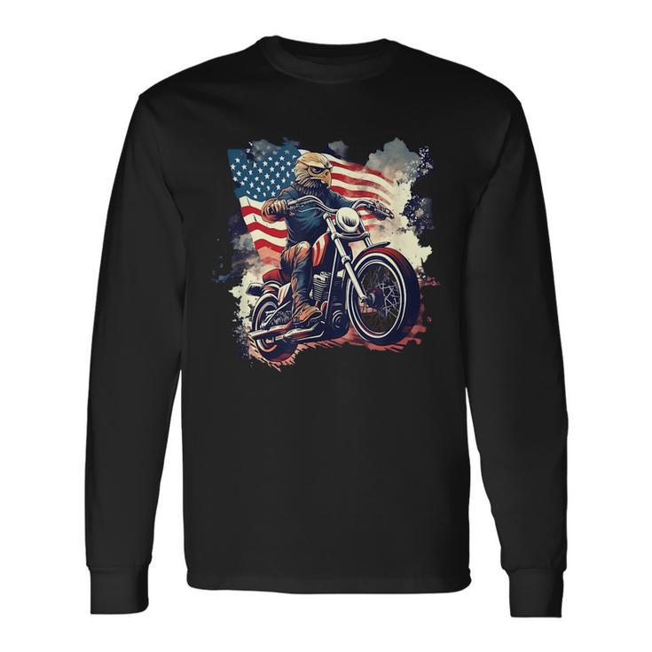 Too Cool To Rule Patriotic Bald Eagle Biker American Flag Patriotic Long Sleeve T-Shirt