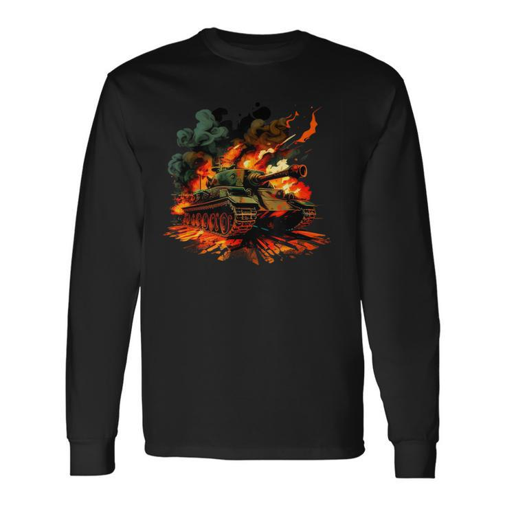 Cool Tank On Flames For Military Tank Lovers Long Sleeve T-Shirt