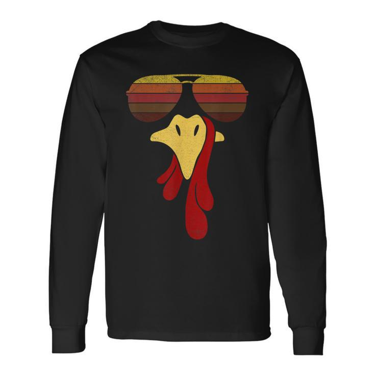 Cool Turkey Face With Sunglasses Face Vintage Retro Long Sleeve T-Shirt