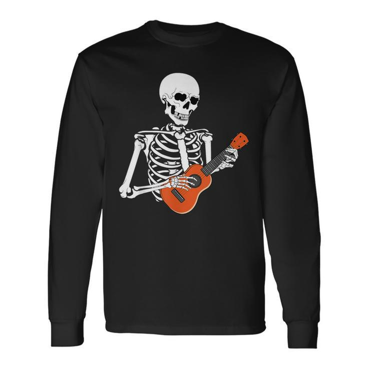 Cool Ukulele Skeleton Playing Guitar Instrument Halloween Long Sleeve T-Shirt