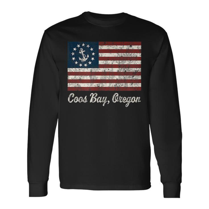 Coos Bay Or Vintage Sailing Us Anchor Boat Flag Long Sleeve T-Shirt T-Shirt