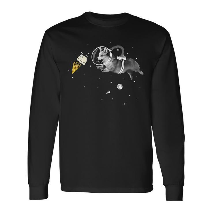 Corgi Astronaut In Space Icecream Corginaut Long Sleeve T-Shirt