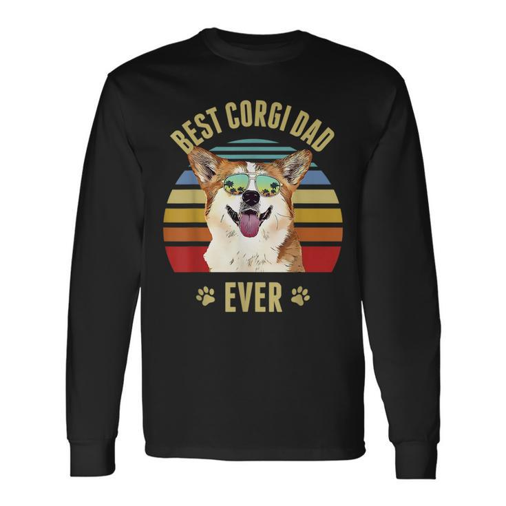 Corgi Best Dog Dad Ever Retro Sunset Beach Vibe Long Sleeve T-Shirt T-Shirt