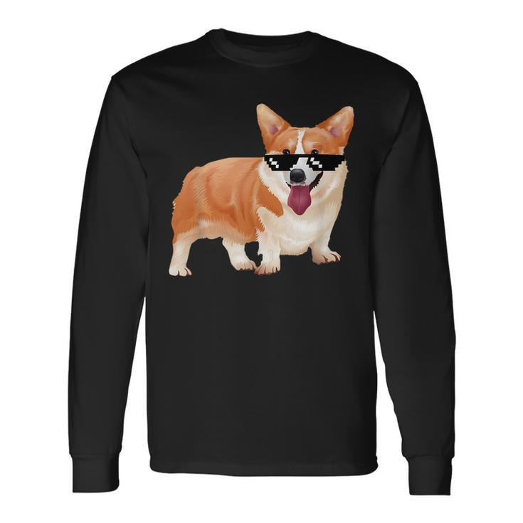 Corgi Dog Meme With Glasses Long Sleeve T-Shirt T-Shirt