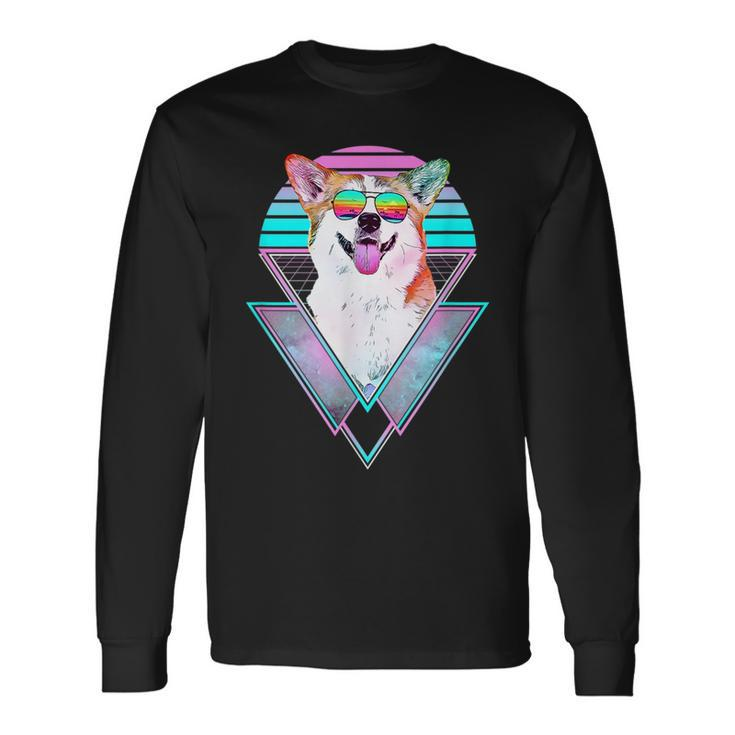 Corgi Dog Vintage Retro Vaporwave Beach Vibe Long Sleeve T-Shirt T-Shirt