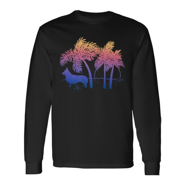 Corgi Ombre Beach Sunrise Long Sleeve T-Shirt T-Shirt