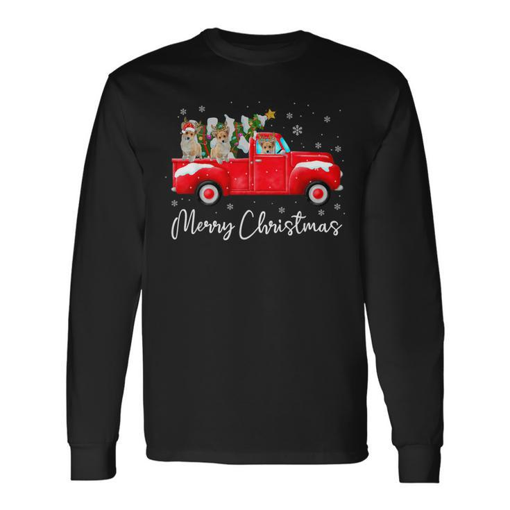 Corgi Red Truck Christmas Santa Hat Xmas Dog Lover Long Sleeve T-Shirt