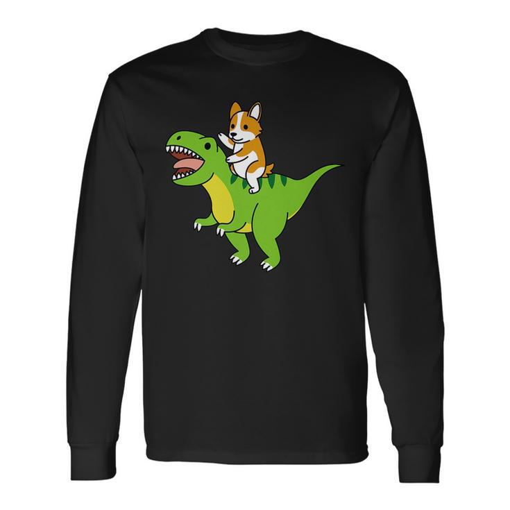 Corgi Riding T-Rex Dinosaur Dog Long Sleeve T-Shirt T-Shirt