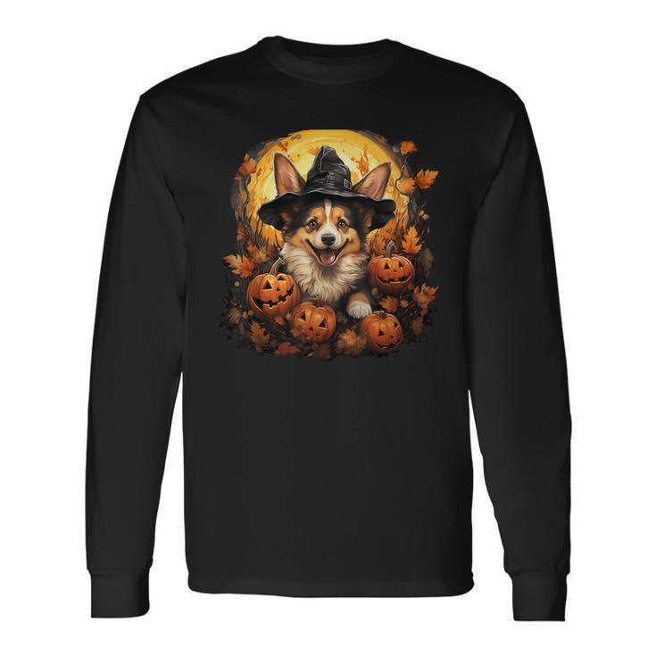 Corgi Witch Cute Halloween Costume For Dog Lover Long Sleeve T-Shirt