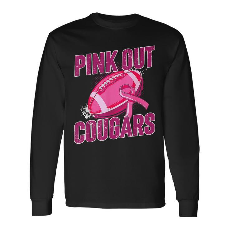 Cougars Pink Out Football Tackle Breast Cancer Long Sleeve T-Shirt