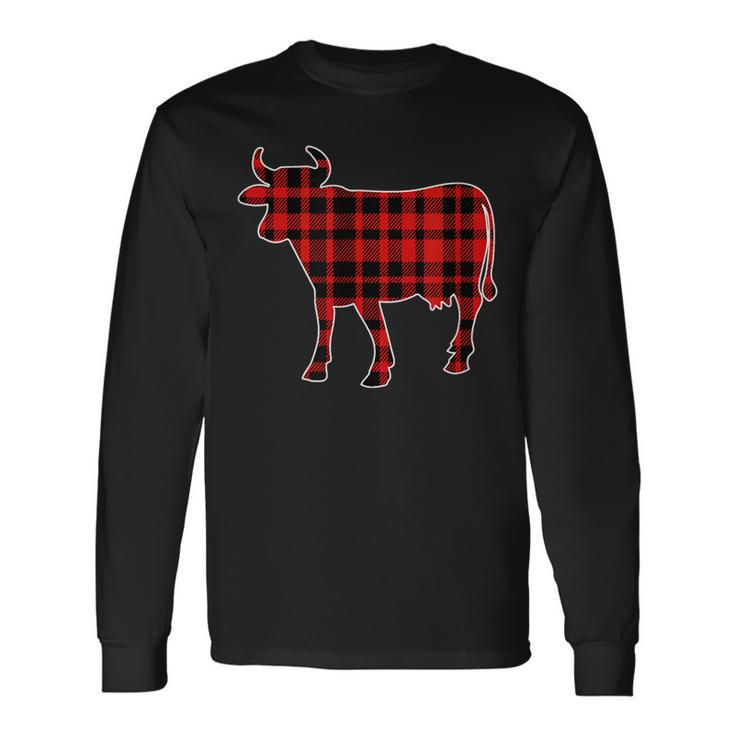 Cow Buffalo Plaid Costume Cow Lover Xmas Long Sleeve T-Shirt
