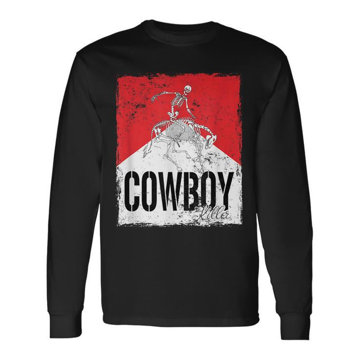 Cowboy Killer Western Rodeo Skeleton Bull Horn Skull Rodeo Long Sleeve T-Shirt T-Shirt
