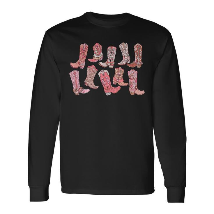 Cowgirl Boots Pink Country Bride Boots Booze Long Sleeve T-Shirt