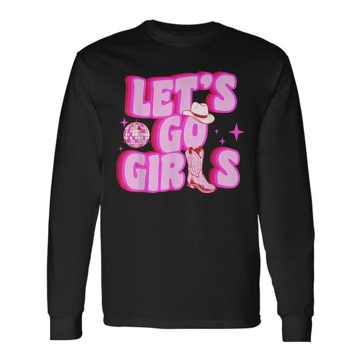 Cowgirl Lets Go Girls Cowgirl Pink Hat Boots Western Long Sleeve T-Shirt