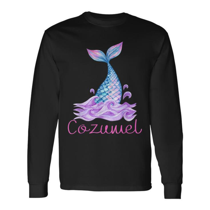 Cozumel Mexico Tropical Mermaid Wave Tail Long Sleeve T-Shirt
