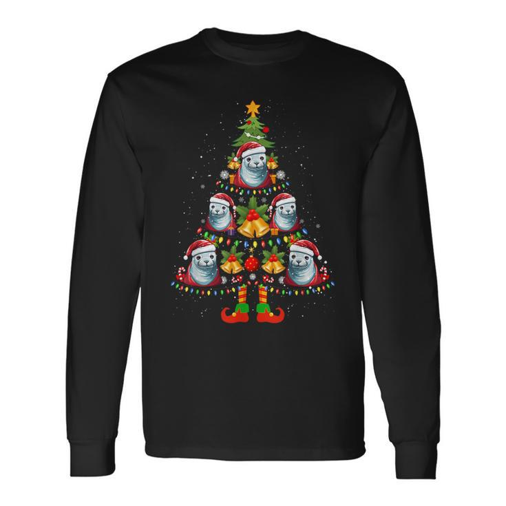 Crabeater Seal Santa Hat Christmas Tree Light Xmas Pajama Long Sleeve T-Shirt