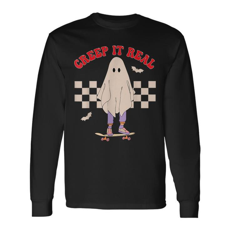 Creep It Real Ghost Halloween Groovy Retro Vintage IT Long Sleeve T-Shirt T-Shirt