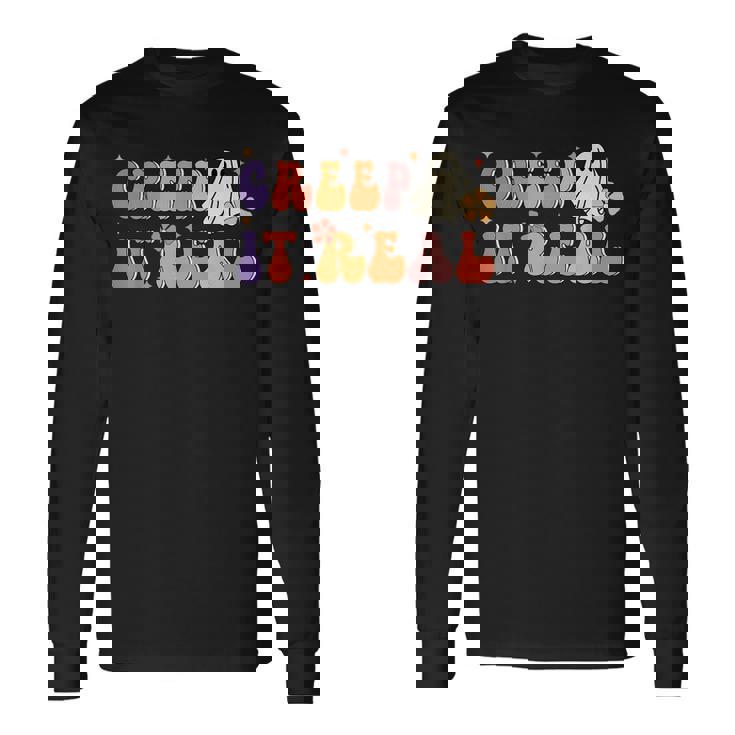 Creep It Real Halloween Groovy Vintage Ghost Halloween IT Long Sleeve T-Shirt T-Shirt
