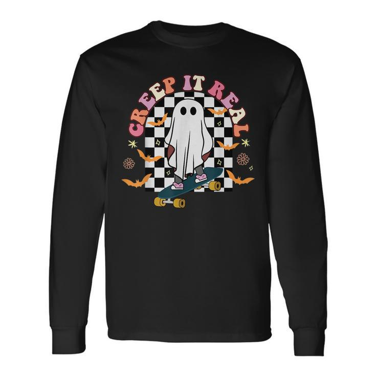 Creep It Real Skateboarder Ghost Vintage Retro Halloween IT Long Sleeve T-Shirt T-Shirt