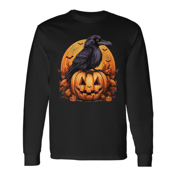 Crow Bird On Pumpkin Crow And Jack O Lantern Halloween Party Long Sleeve T-Shirt