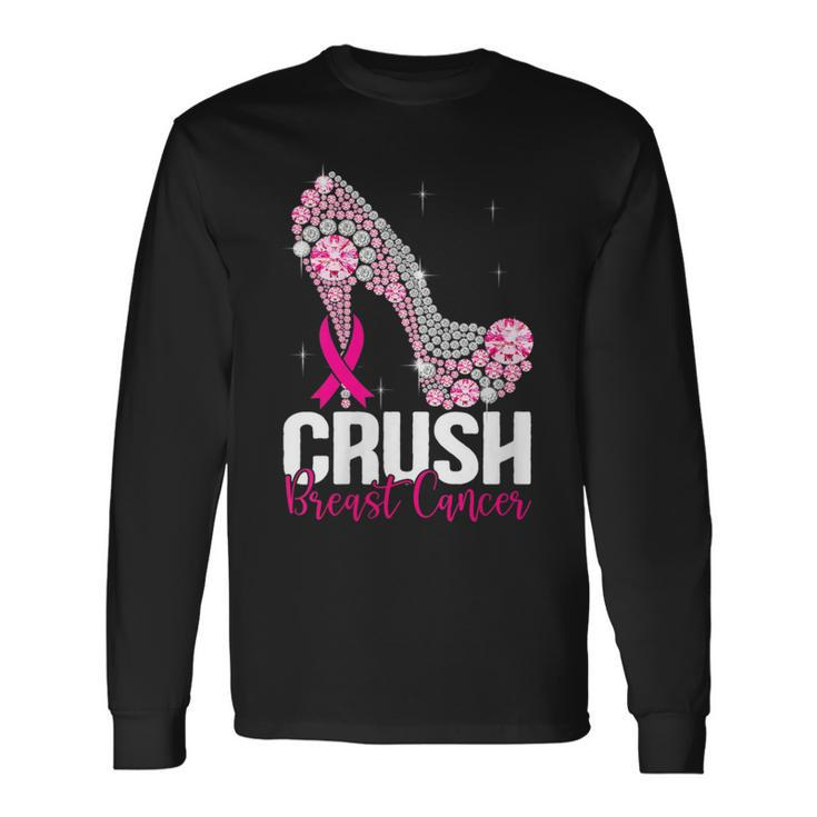 Crush Breast Cancer Awareness Bling Pink Ribbon Long Sleeve T-Shirt