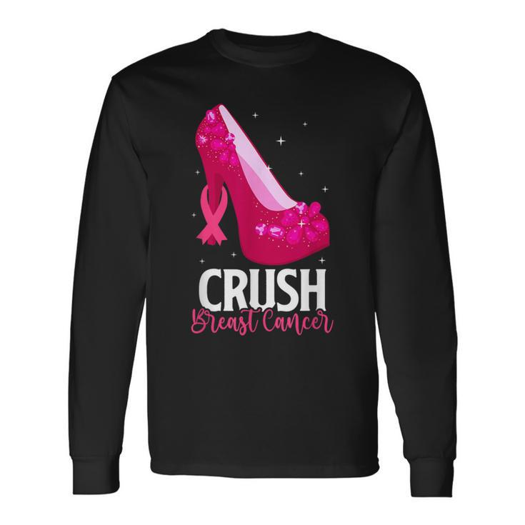 Crush Breast Cancer Breast Cancer Bling Pink Ribbon Long Sleeve T-Shirt