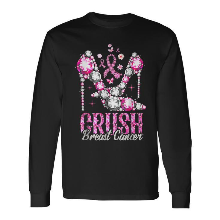 Crush Breast Cancer Pink Bling High Heels Ribbon Long Sleeve T-Shirt