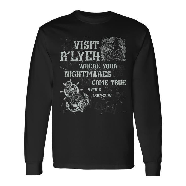Cthulhu Visit R'lyeh Coordinates Cosmic Horror Cthulhu Horror Long Sleeve T-Shirt