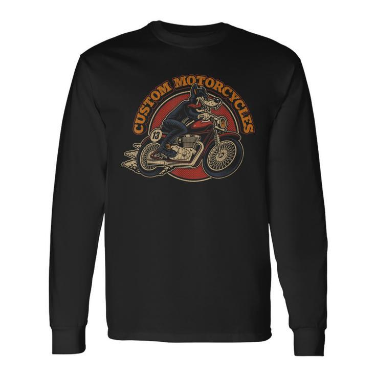 Custom Motorcycles Retro Biker Lowbrow Wolf Rockabilly 50S Long Sleeve T-Shirt