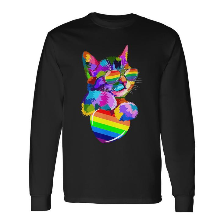 Cute Cat Pride Lgbt Transgender Flag Heart Gay Lesbian Long Sleeve T-Shirt T-Shirt