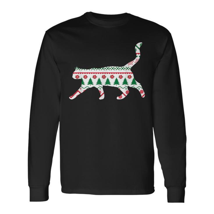 Cute Cat Ugly Christmas Sweater -T Meow Xmas Long Sleeve T-Shirt