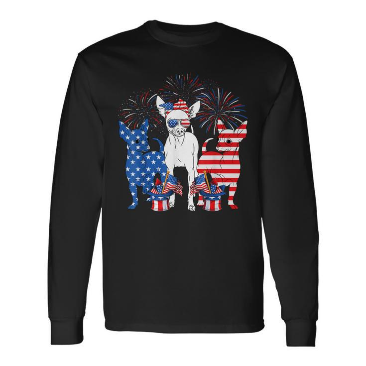 Cute Chihuahua Dogs American Flag Indepedence Day July 4Th Long Sleeve T-Shirt T-Shirt