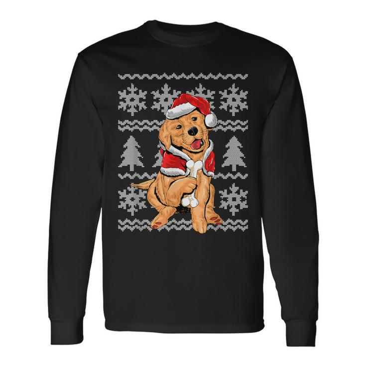 Cute Dog Santa Hat Ugly Christmas Sweater Holiday Long Sleeve T-Shirt