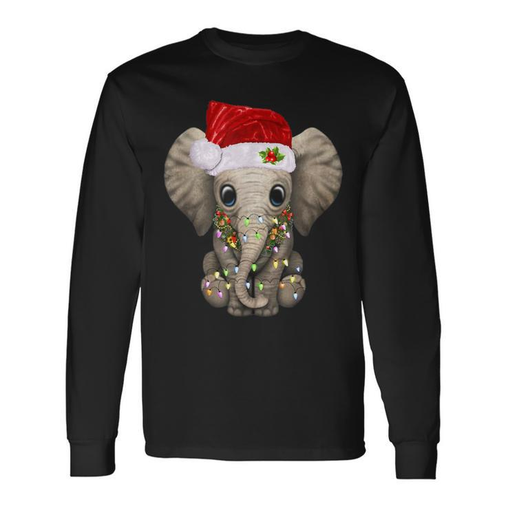 Cute Elephant Christmas Light Elephant Lover Xmas Long Sleeve T-Shirt
