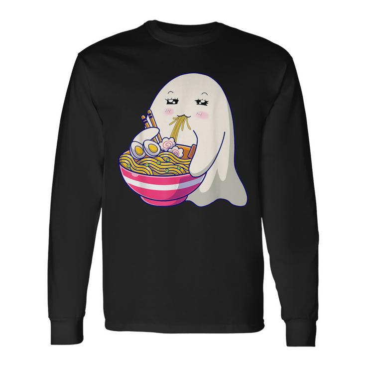 Cute Ghost Eat Ramen Kawaii Anime Halloween Noodles Japanese Long Sleeve T-Shirt