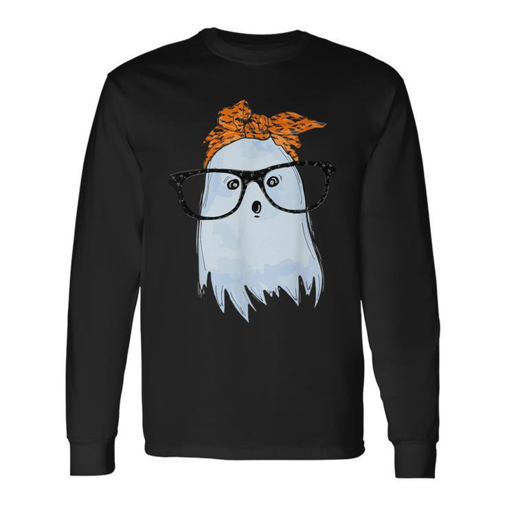 Cute Ghost With Glasses And Bandana Long Sleeve T-Shirt